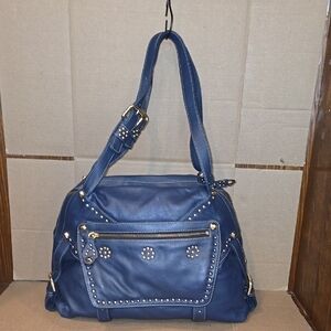 orYANY Leather Blue Shoulder Bag with Studded Accents